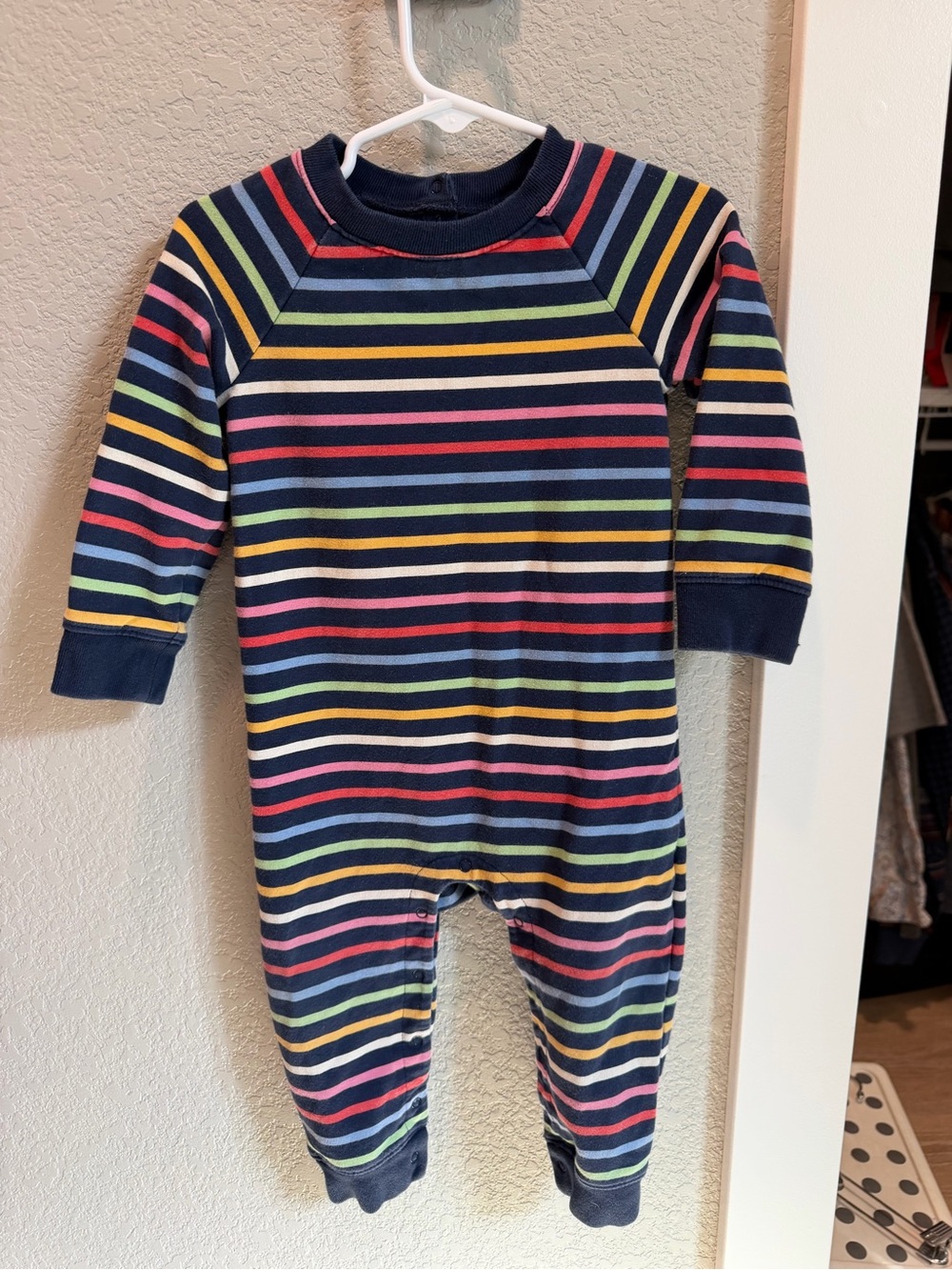 Primary Navy Multicolor Stripe Footed One-Piece